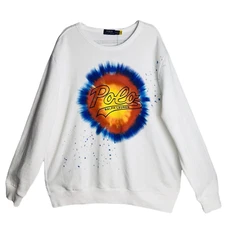 Polo Ralph Lauren Mens 2XL White Sweatshirt Logo Tie Dye NWT