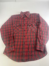 Vintage Levis Shirt Mens Medium Red Plaid White Tab Long Sleeve