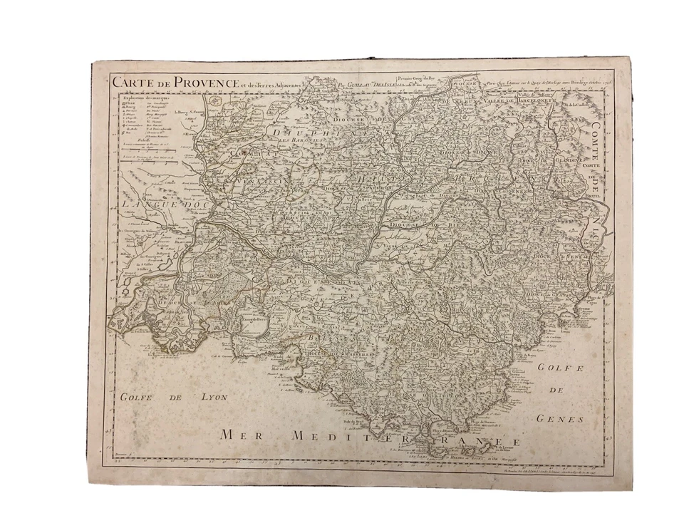 Genes FRANCE 1745 DE L'ISLE & BUACHE Grabado Provenza Mar Mediterráneo Mapa Foto 2 de 4