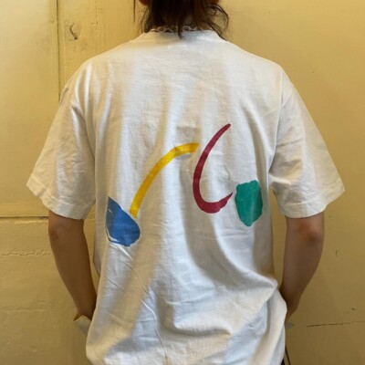 1598]T-shirt NIKKEI 120th Anniversary Illustration AD 90s White M