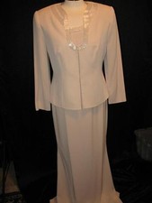 Vintage Beige Evening Mother Of The Bride Dress 2 Pc Jacket Gown Bridal Beaded