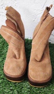 90s Victorian boots leather suède y2k Vintage Soda Shoes Y2K 90s Tan Suede Platform Chunky Heel Boots