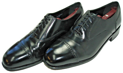 Men s 9.5 D FLORSHEIM Black Leather Cap Toe Oxford Balmoral Dress Shoe LITE WEAR