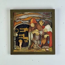 A Vintage John Bauer Mythological Wooden Carved Wall Art Sculpture, Among Elves