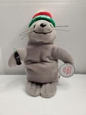 Coca-Cola Plush SEAL With HAT 9" Bean Bag Stuffed Animal Toy 1998 Collectible