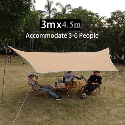 Camping Zeltplane 3mx4.5m Tarp Tragbar Sonnensegel mit Zeltstangen Sonnenschutz - Bild 5 von 12
