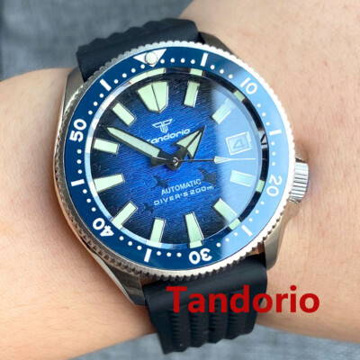 37mm Tandorio 20ATM Diver NH35A Sapphire Glass Men Watch Black Blue Dial Date
