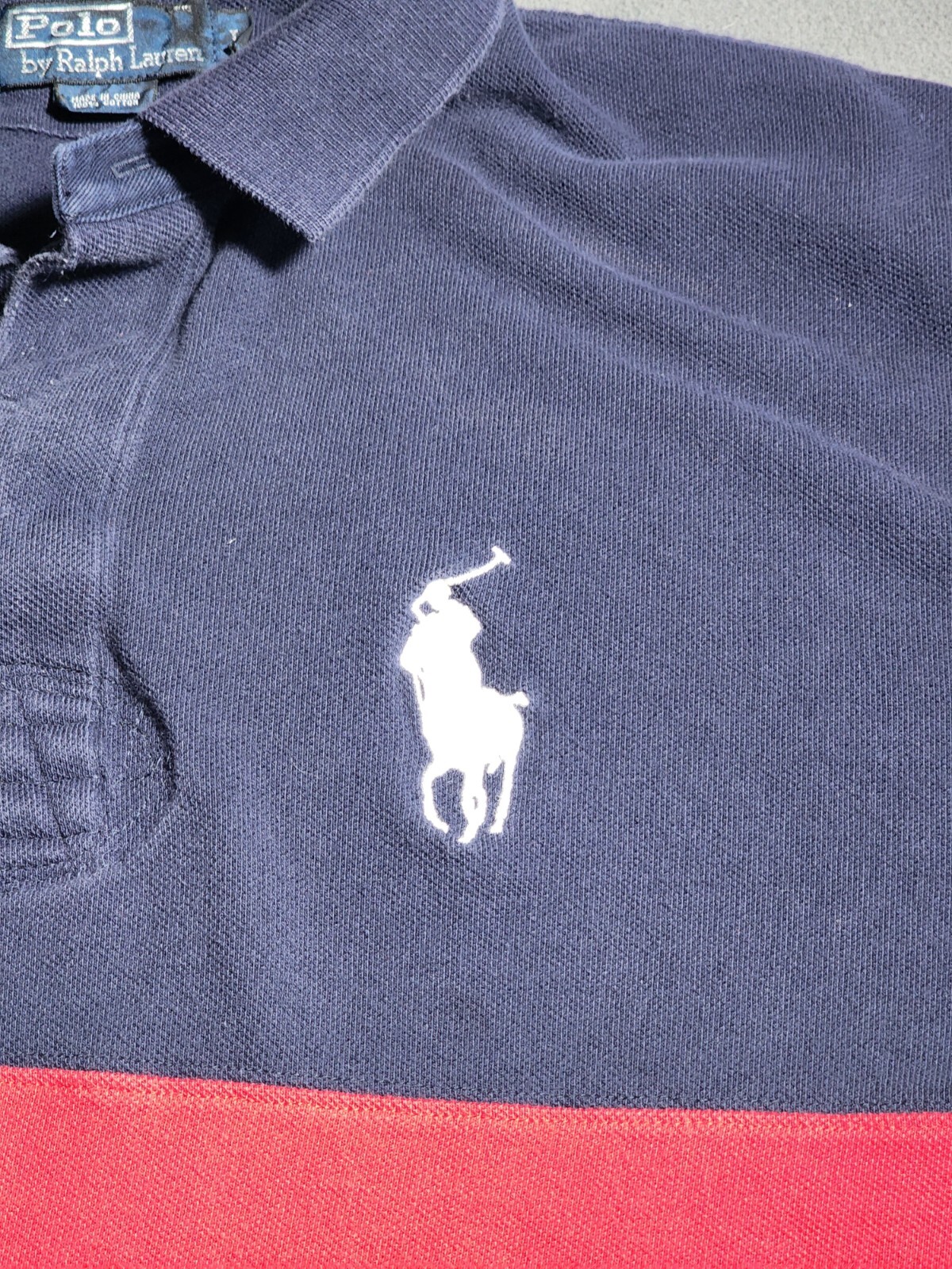 Polo By Ralph Lauren camicia grande blu manica corta quarto bottoni grande pony