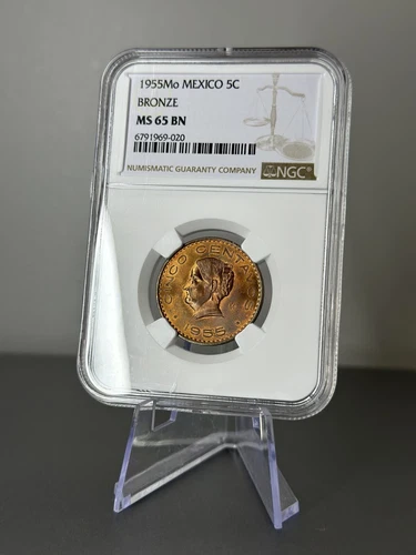 1955 Mo Mexico 5 Centavos NGC MS65 BN Bronze Coin Josefa Ortiz de Domínguez
