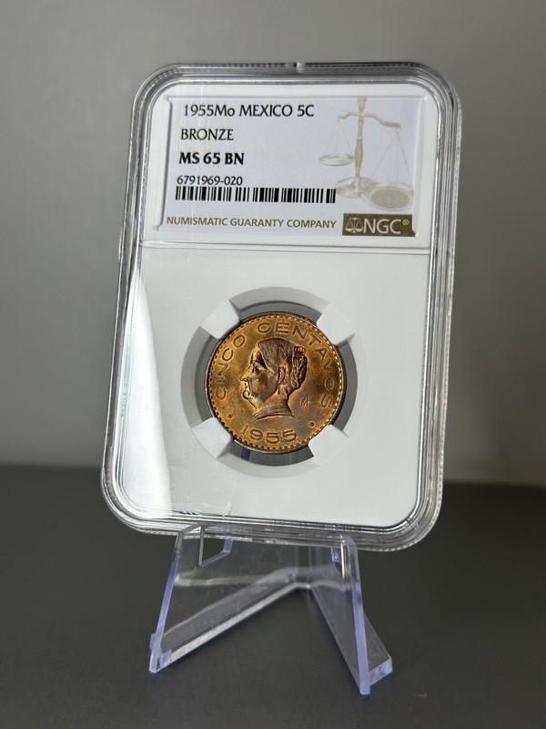 1955 Mo Mexico 5 Centavos NGC MS65 BN Bronze Coin Josefa Ortiz de Domínguez