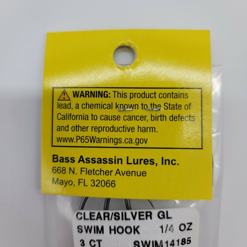 Bass Assassin 1/4oz Swim Hook Size 5/0 Clear/ Silver Glitter 3cnt Swim14185 - Picture 8 of 10