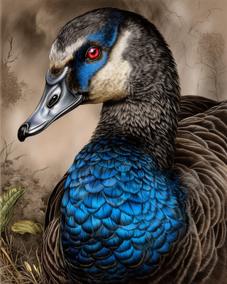 8x10 Duck blue-chested portrait - soft bokeh - realistic - red eye - 900885988