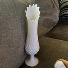 Fenton hobnail milk glass swung pedestal vase vintage MCM 13in