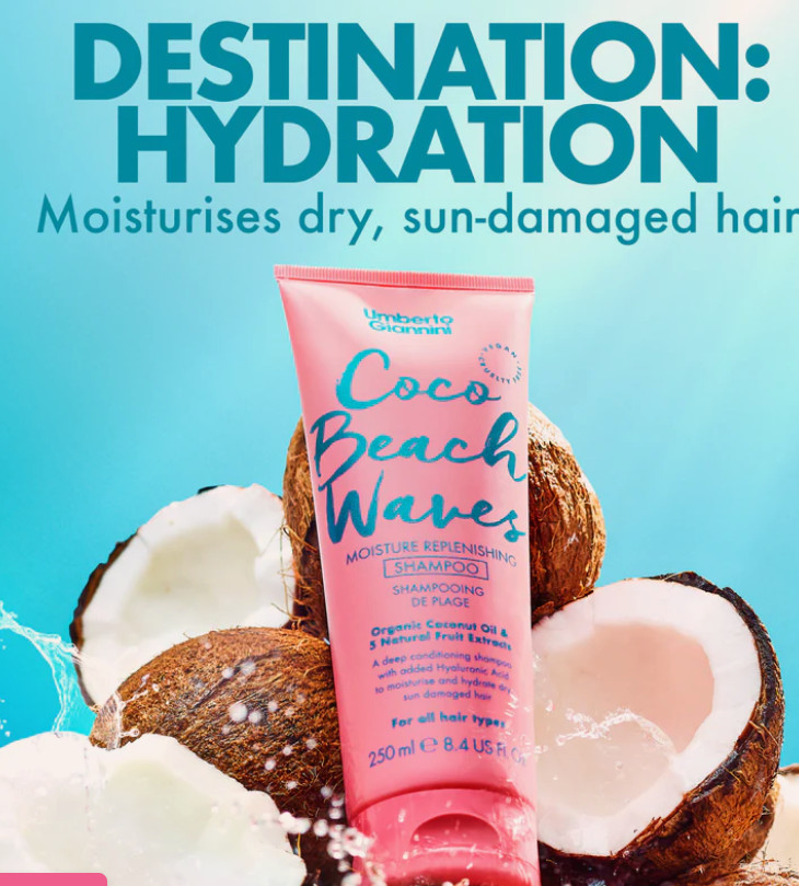 Umberto Giannini Coco Beach Waves Moisture Shampoo Sulphate-Free Coconut & Hyaluronic Acid 250Ml - Image 2