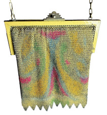 Antique Art Deco Dresden Mesh Colorful Hues Flapper Purse Bag 1920s 1930s
