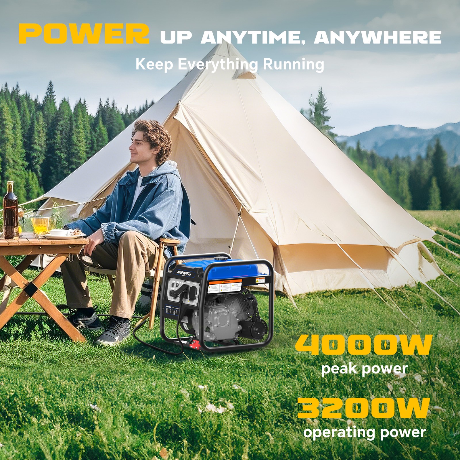 4000Watt Portable Gasoline Generator 4 Stroke 208cc Engine Gas Powered Generator