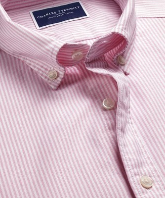 Charles Tyrwhitt Button-Down Stretch Washed Oxford Stripe Shirt - Pink