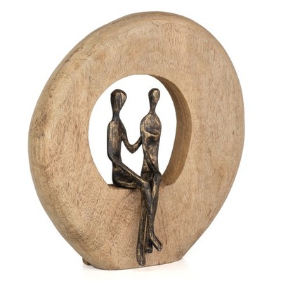 Skulptur Niemals allein Familie Unterstützung Mangoholz 24,5 x 23cm Schwarz Gold