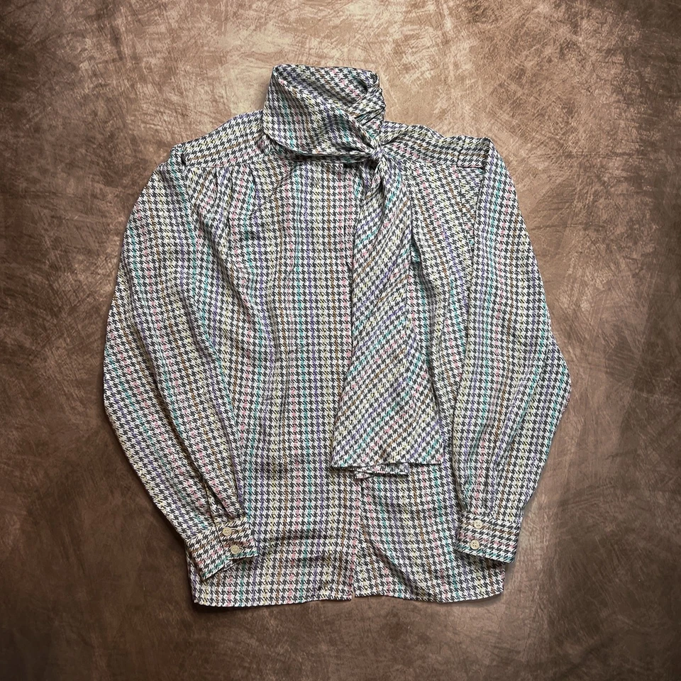 Blusa bufanda cuello satinado pata de gallo vintage clásica de Galinda Wang La Chine Foto 2 de 4