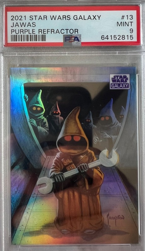 14/25 2021 Topps Chrome Star Wars Galaxy Jawas #13 Purple Refractor graded PSA 9