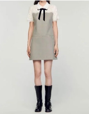 NWOT Sandro TWO-MATERIAL SHORT DRESS FR40/US8