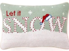 Peking Handicraft New Christmas LET IT SNOW Needlepoint Wool Pillow 8 x 12