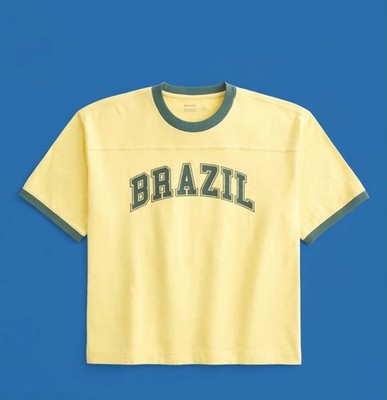 Brasil Soccer Football T-Shirt Yellow 7 Brazil Flag Logo Small Athletic Tee