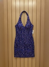 Windsor Sequin Halter Mini Dress Royal Blue Purple Size M NWT Party Cocktail