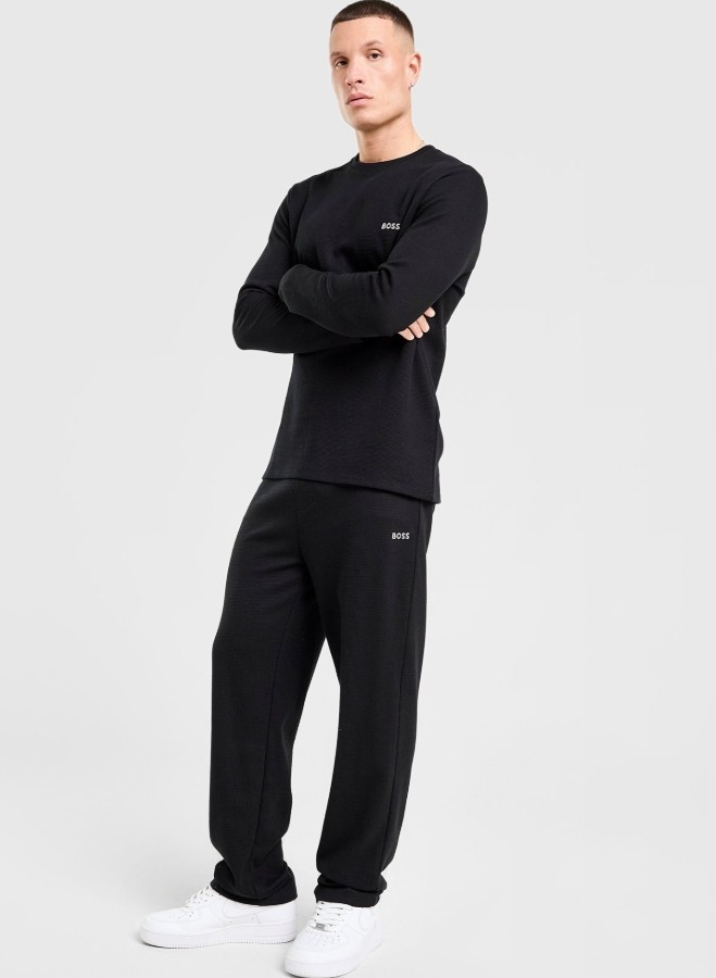 BOSS Waffle Joggers Mens Black Cotton Fleece Tapered Track Pants Lounge Bottoms