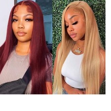 13x6 HD Lace Front Wigs for Women   27 Blonde  99J Red Straight Human Hair