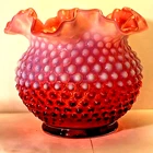 VTG Fenton Cranberry Opalescent Hobnail Vase 5.25" Double Crimped Rim USA