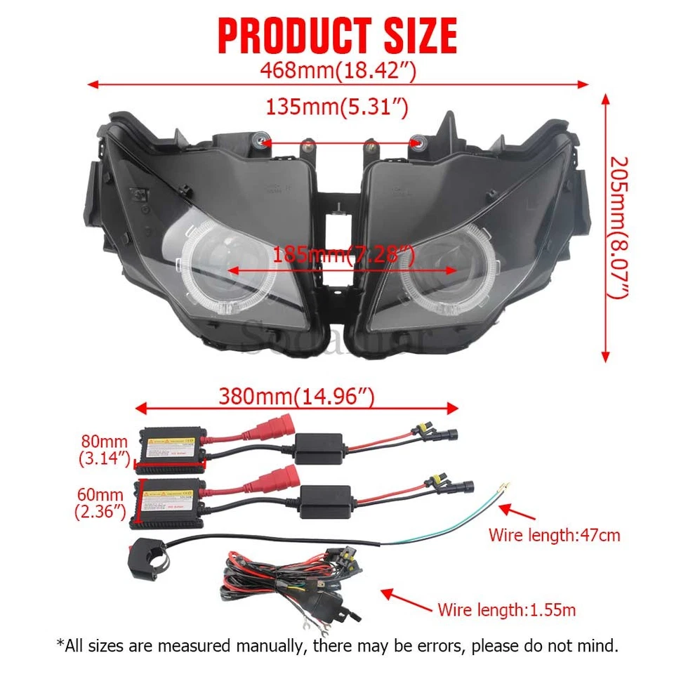 Conjunto de faros delanteros blanco ojo de ángel para Honda CBR1000RR 2012-2015 Foto 2 de 4