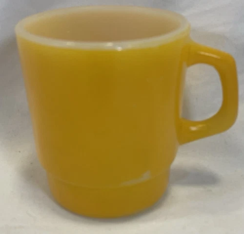 Fire King Mug YELLOW Stackable Coffee Cup Handle Vintage Anchor Hooking