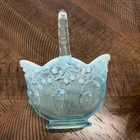 Fenton Glass Basket Lily Of The Valley Flower Blue 7.5" Original Sticker And Tag