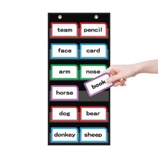 ANCOMEDO 10  W x 25  H Classroom Words Pocket Chart with 6 Clear Pockets, Black...