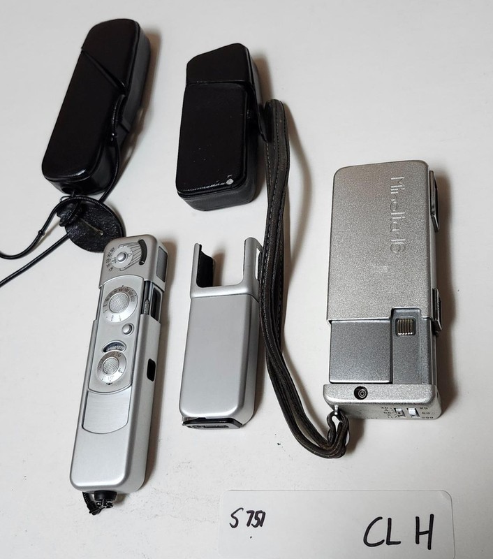 MINOLTA 16 & MINOX B SUBMINIATURE SPY CAMERA SET W/ CASES ! S751 CL H