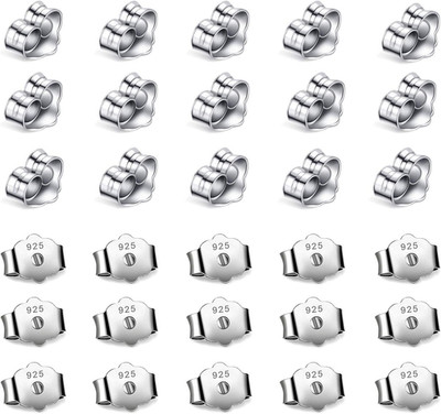 30pcs/15 Pairs Hypoallergenic Earring Backs Replacement,Plated Silver Secure Ear