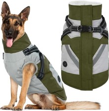 Waterproof Dog Coat Fleece Lined Winter Jacket Large Dogs Green XL