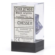 Chessex Manufacturing 7-Set Cube Nebula Black White Numbers