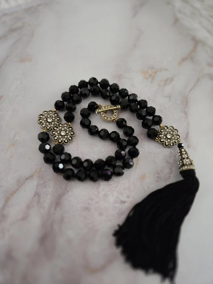 Collar Heidi Daus "Dreams Do Come True" Borla con Cuentas de Cristal Negro Declaración Foto 2 de 4