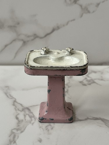 VTG Tootiestoy Bathroom Sink & Scale Health-O-Meter Pink Metal Dollhouse - Picture 2 of 15
