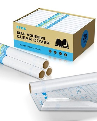28 Pack Clear Paper Book Cover - 17.7in×5ft Total 140ft, Self-Adhesive Protec...