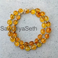 Yellow Citrine Nugget Beaded Necklace, Sterling Silver Clasp, Handmade Gemstone