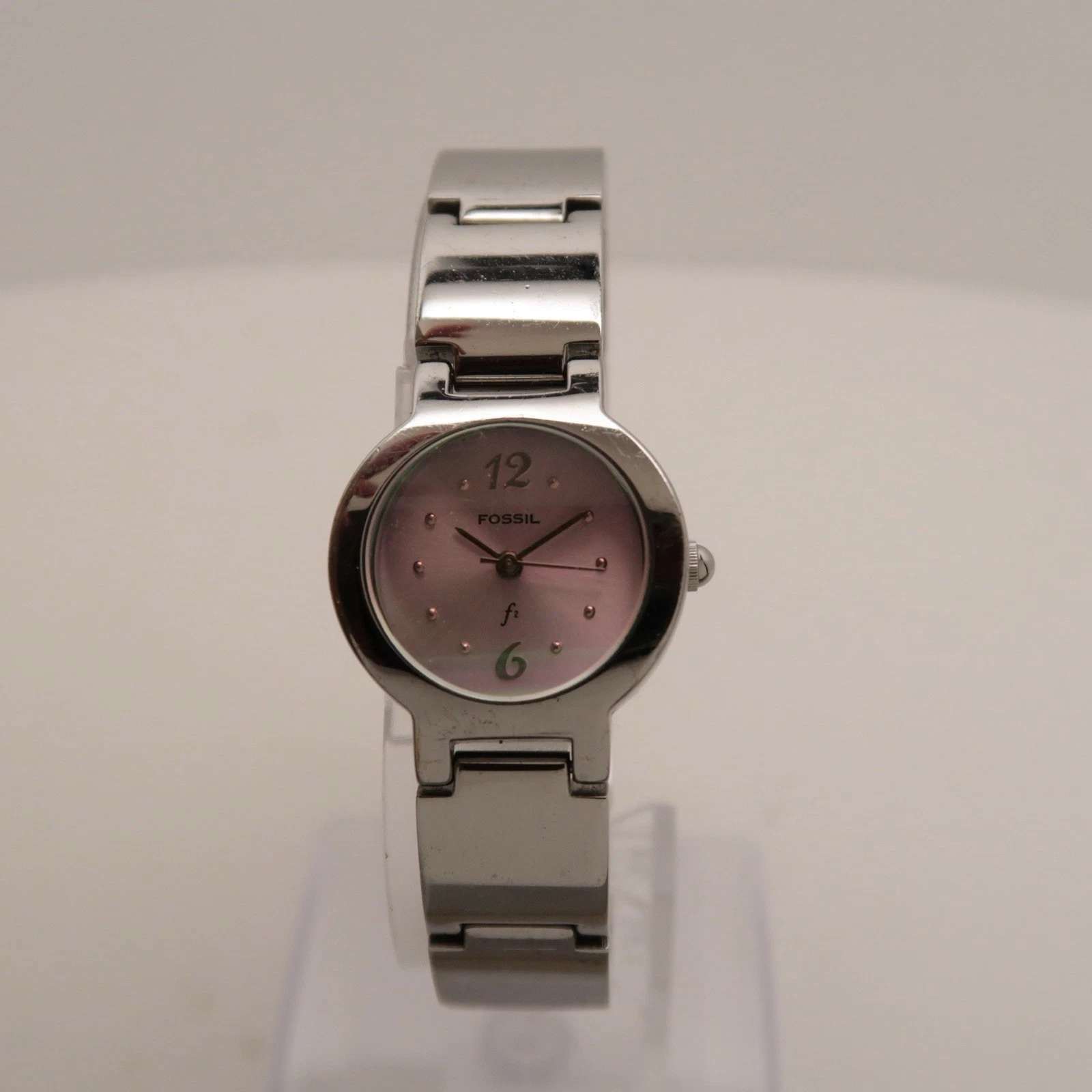 FOSSIL F2 ES-9070 Silver Tone Analog Quartz Women Vintage Watch W361 *WORKING