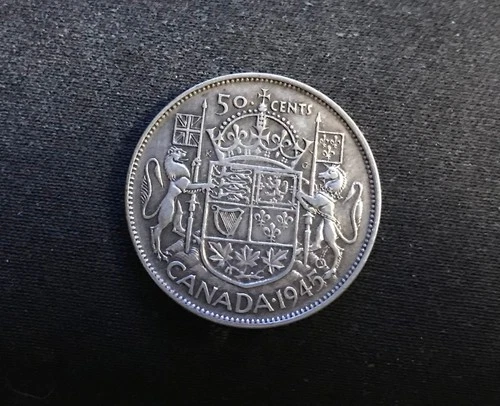 Canadian 50 cent coin 1945. Free shipping.