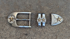 RARE James Reid 3pc Sterling 18k Lone Star TX Ranger Belt Buckle set ORION EUC