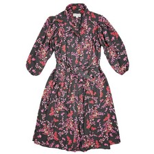 Nanette Nanette Lepore Floral Button Down Belted Midi Shirt Dress Black Pink 12