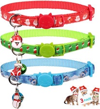 3PCS Christmas Breakaway Cat Collars with Bell Safe and Adjustable Soft Nylon fo