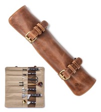 knife roll bag made of real buffalo leather | 14-slot leather knife case for ...