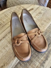LL Bean Women's Tan Leather Slip On Loafer Wedge Shoes Size 8